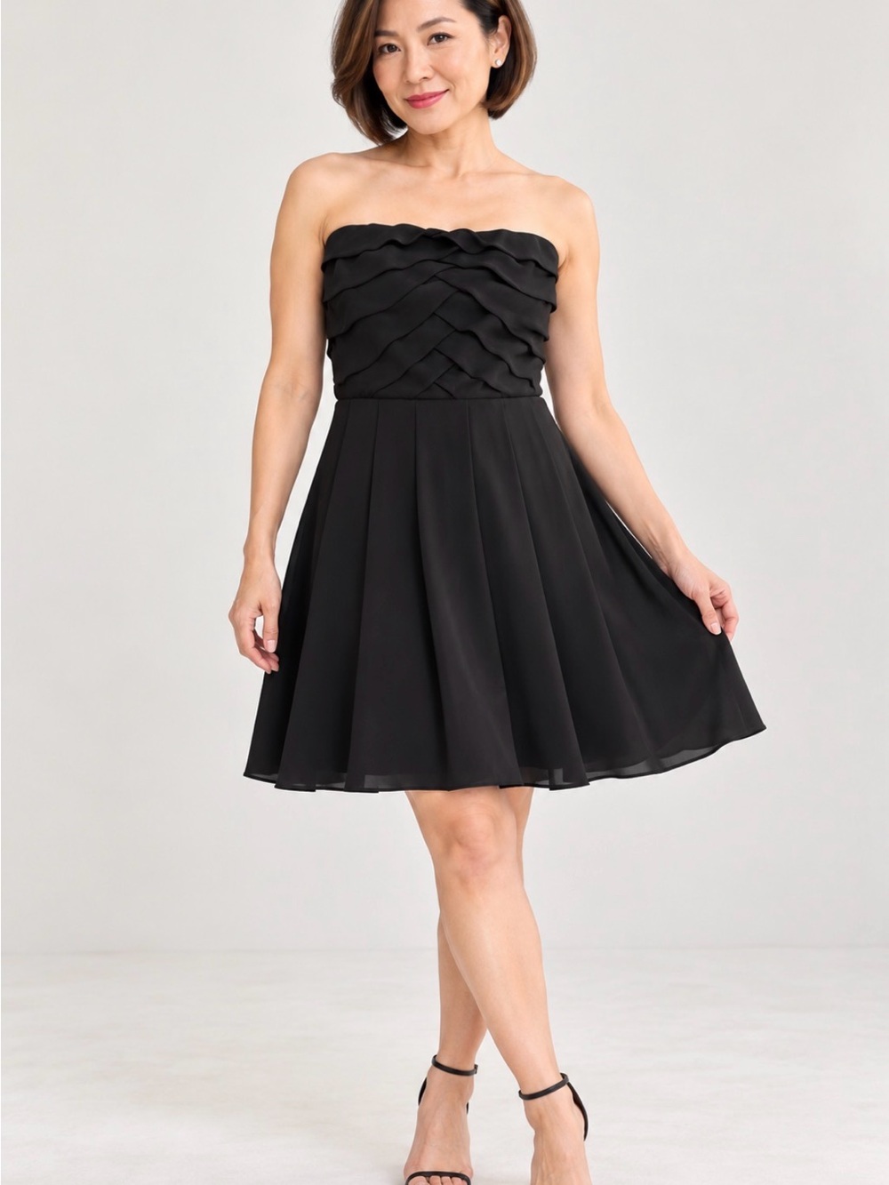 Express Strapless Black Pleated A-Line Dress